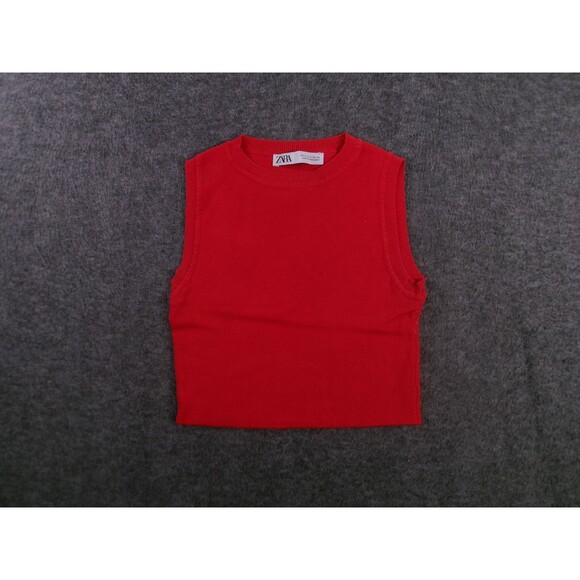 Zara Tank Top Women Medium Red  Sweater Cropped Ribbed Preppy Y2K - Picture 1 of 9